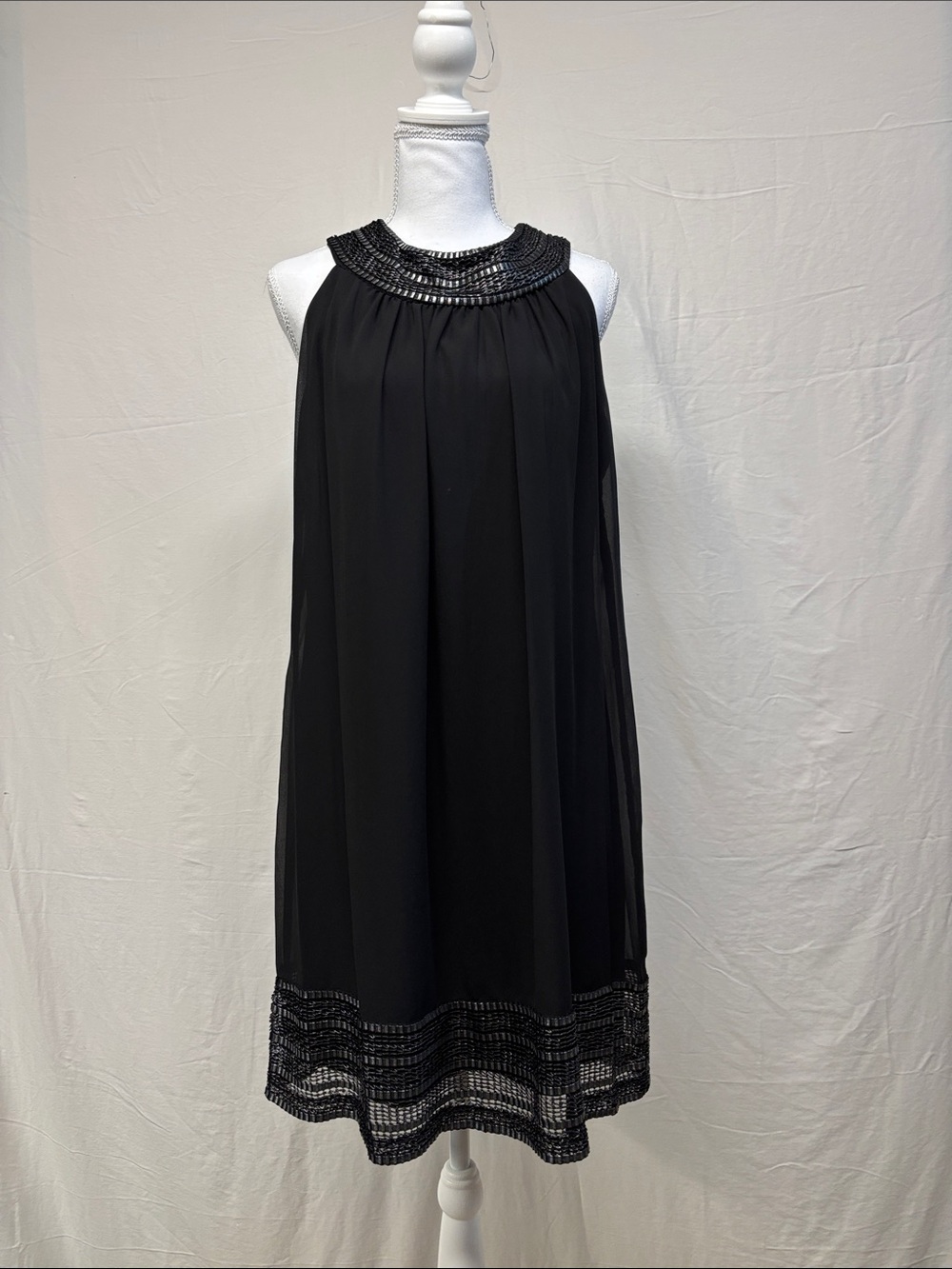 Black Sleeveless Silver Accent Neckline Dress